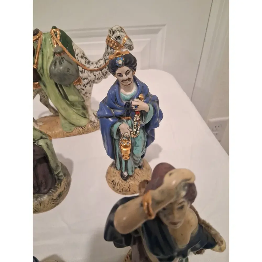 Vintage Ceramic Nativity Set 14 Pcs Hand Painted Christmas Atlantic Holland Mold